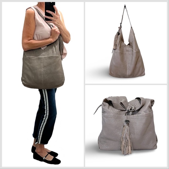 NWOT! Lucky Brand Gray Buffalo Grain Leather Hobo Shoulder Bag - Picture 2 of 11